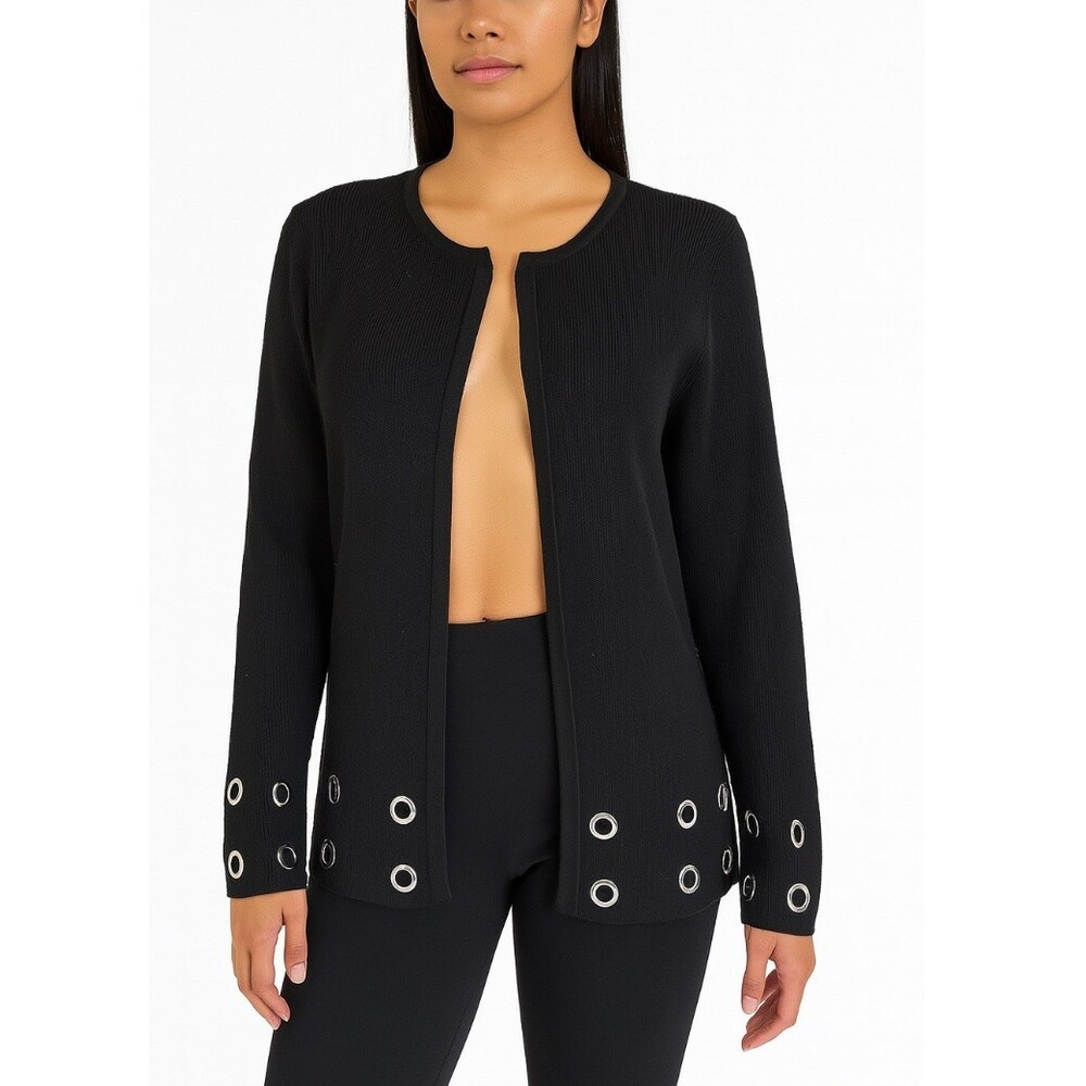 Gramercy 22 cardigan sweater black eyelet cuff & hem hook eye single closure MD